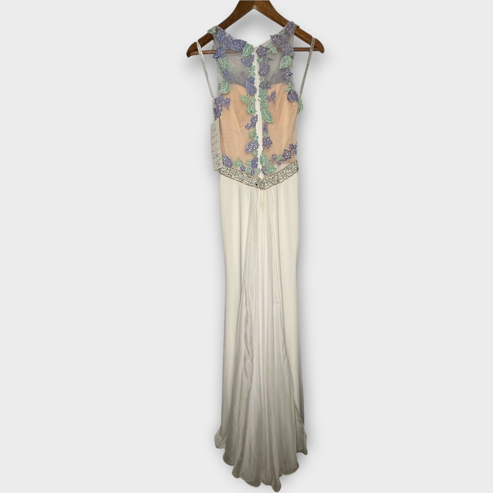 NEW Rachel Allan Prom Pageant Evening Gown Dress White Lavender Green Beads Sz 0 - Picture 10 of 13